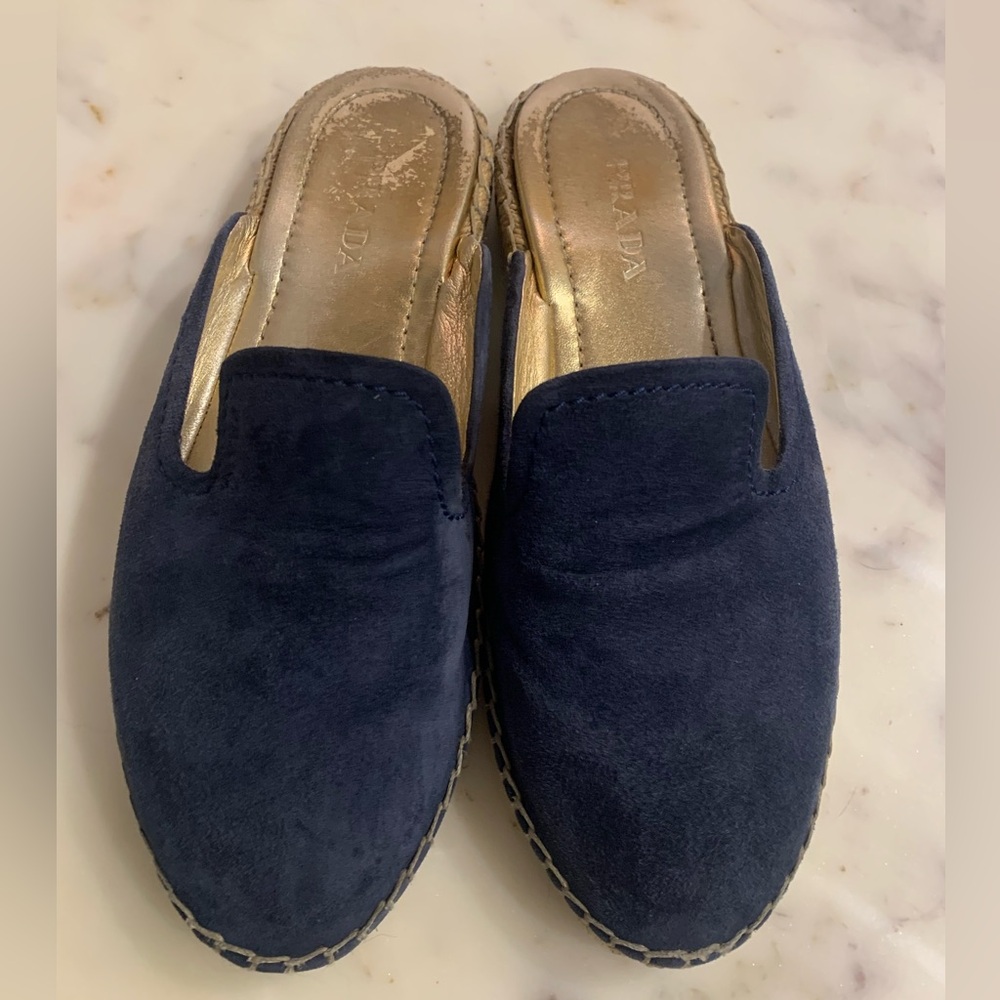 Prada blue suede open back espadrilles. Size 39 (9 U.S.)